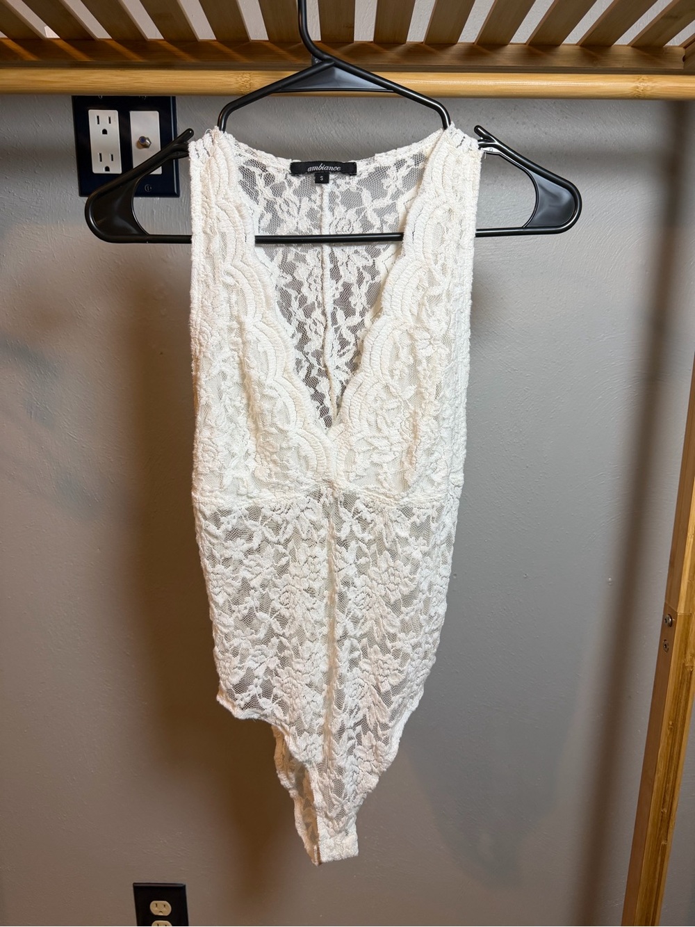 Ambiance White Lace Plunge V-Neck Bodysuit